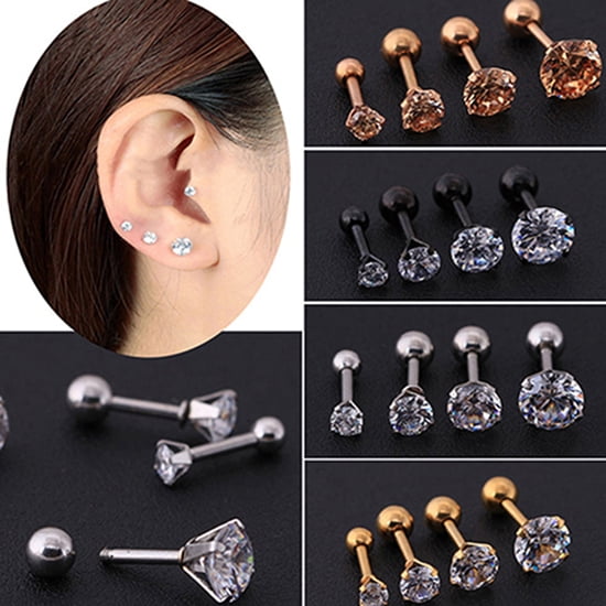 Surgical Steel Barbell Bar Rhinestone Cartilage Helix Ear Studs Tragus Earrings Surgical Steel Barbell Bar Rhinestone Cartilage Helix Ear Studs Tragus Earrings